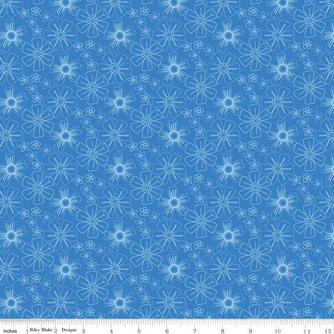 SALE Blue Stitch Floral C10063 Blue - Riley Blake Designs - Tossed Printed Stitched Flowers -  Quilting Cotton Fabric