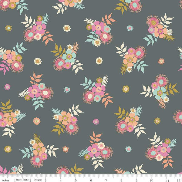 13" End of Bolt - SALE Meadow Lane Posies C10121 Gray - Riley Blake Designs - Floral Flowers -  Quilting Cotton Fabric