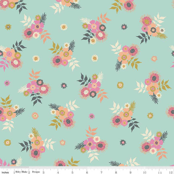 SALE Meadow Lane Posies C10121 Mint - Riley Blake Designs - Floral Flowers Green -  Quilting Cotton Fabric