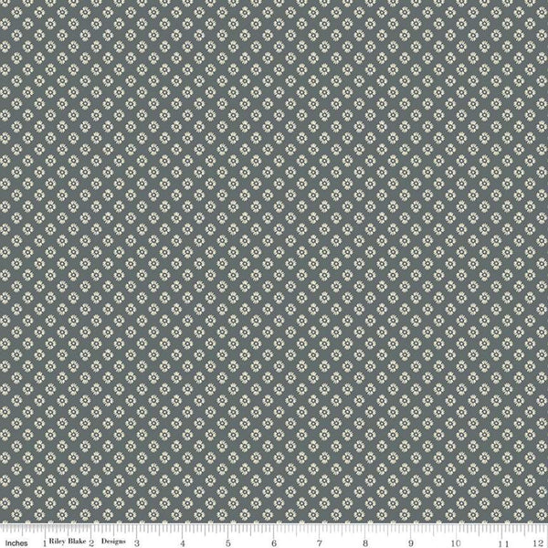 CLEARANCE Meadow Lane Dashed Daisies C10124 Gray - Riley Blake Designs - Floral Flowers Daisy Geometric -  Quilting Cotton Fabric