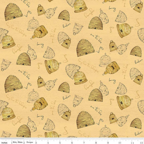 SALE Bee's Life Beehives C10101 Honey - Riley Blake Designs - Gold Beehive Bees Honeybees Words Text - Quilting Cotton Fabric