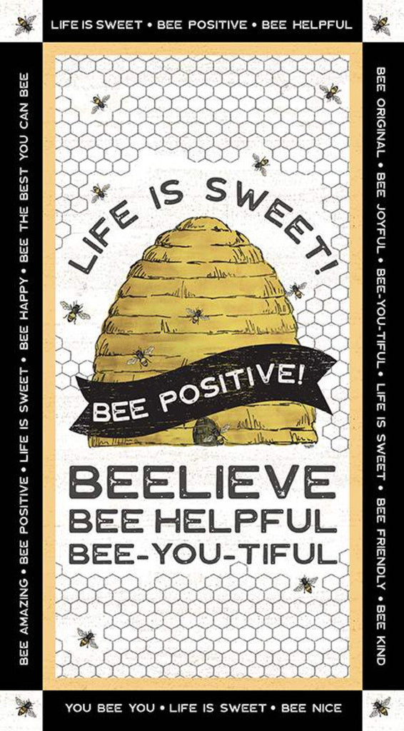 SALE Bee's Life Panel P10105 by Riley Blake Designs - Beehive Honeycomb Bees Honeybees Sayings - Quilting Cotton Fabric