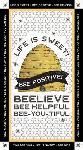 SALE Bee's Life Panel P10105 by Riley Blake Designs - Beehive Honeycomb Bees Honeybees Sayings - Quilting Cotton Fabric