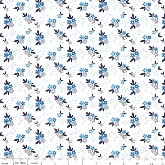 DEAL Blue Stitch Ditsy C10061 White - Riley Blake Designs - Flowers Floral -  Quilting Cotton Fabric