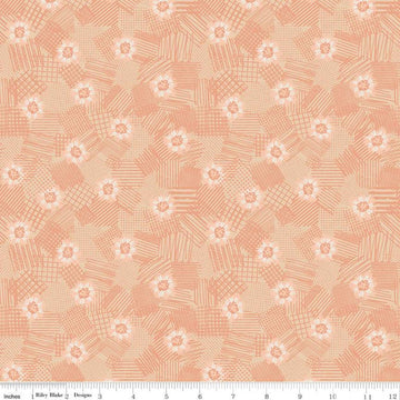 CLEARANCE Meadow Lane Scribbled Floral C10123 Melon - Riley Blake Designs - Floral Flowers Tone-on-Tone Orange -  Quilting Cotton Fabric