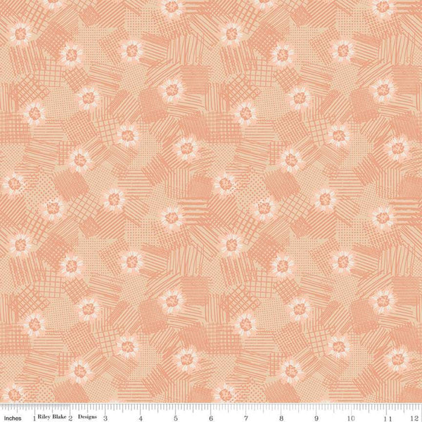 CLEARANCE Meadow Lane Scribbled Floral C10123 Melon - Riley Blake Designs - Floral Flowers Tone-on-Tone Orange -  Quilting Cotton Fabric