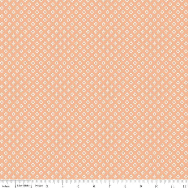 CLEARANCE Meadow Lane Dashed Daisies C10124 Melon - Riley Blake Designs - Floral Flowers Daisy Geometric Orange -  Quilting Cotton Fabric