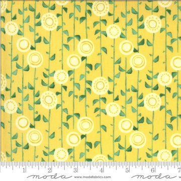 Fat Quarter End of Bolt - SALE Solana Stalks 48683 Buttercup - Moda Fabrics - Flowers Leaves Vines Yellow - Quilting Cotton Fabric