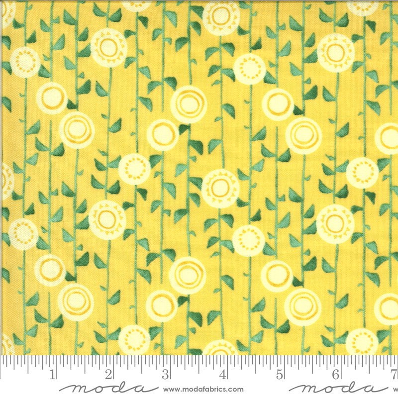 SALE Solana Stalks 48683 Buttercup - Moda Fabrics - Flowers Leaves Vines Yellow - Quilting Cotton Fabric