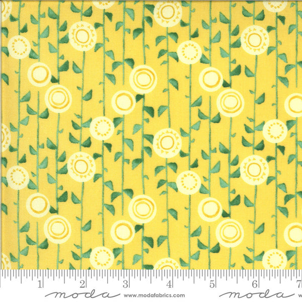 SALE Solana Stalks 48683 Buttercup - Moda Fabrics - Flowers Leaves Vines Yellow - Quilting Cotton Fabric