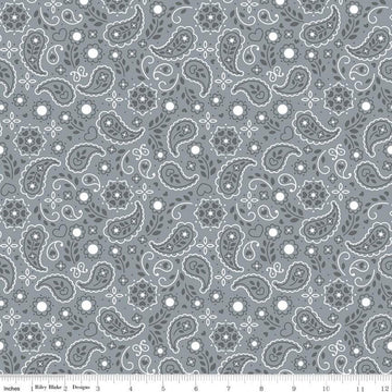 DEAL Down on the Farm Bandana C10073 Gray - Riley Blake Designs - Children's Gray White Paisley Flowers Hearts Dots - Quilting Cotton Fabric