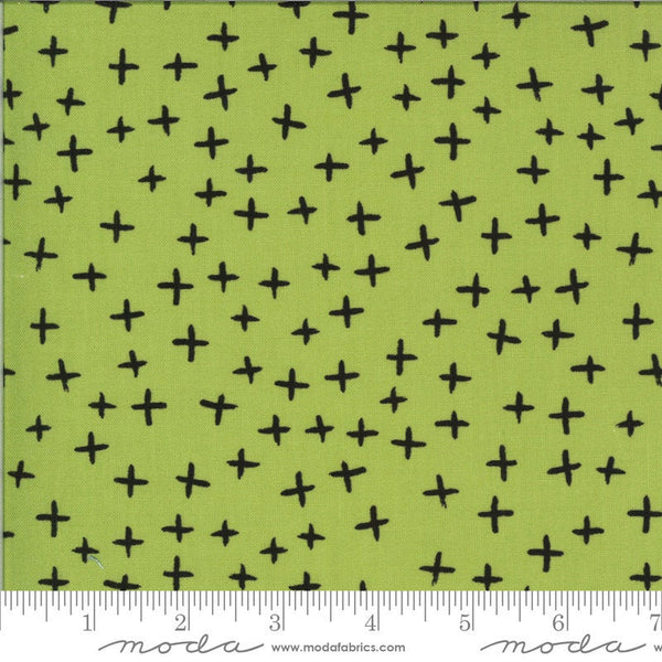 29" End of Bolt Piece - Quotation Plus 1734 Pistachio - Moda Fabrics - Green Black Plus Signs  - Quilting Cotton Fabric