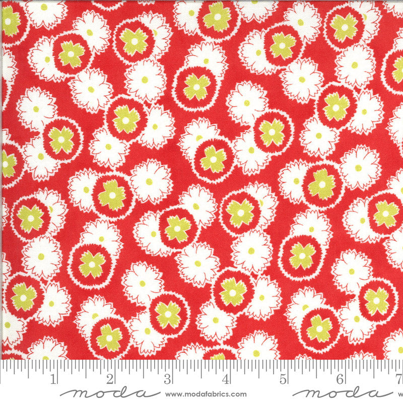 CLEARANCE Figs and Shirtings Jelly and Jam 20392 Barn Red - Moda Fabrics - Floral Flowers Red Green Natural - Quilting Cotton Fabric