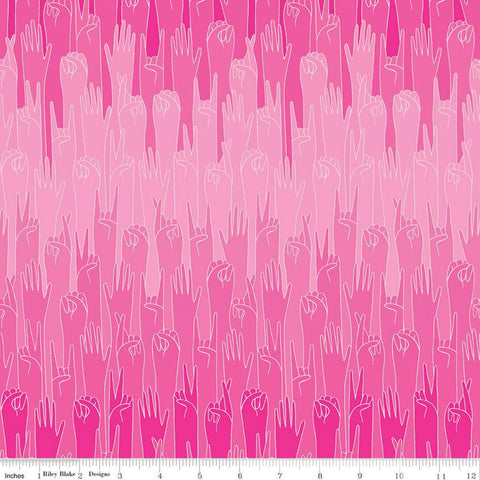 23" End of Bolt - CLEARANCE Grl Pwr Put Your Hands Up C10650 Pink - Riley Blake Designs - Girl Power Girls Hand - Quilting Cotton Fabric