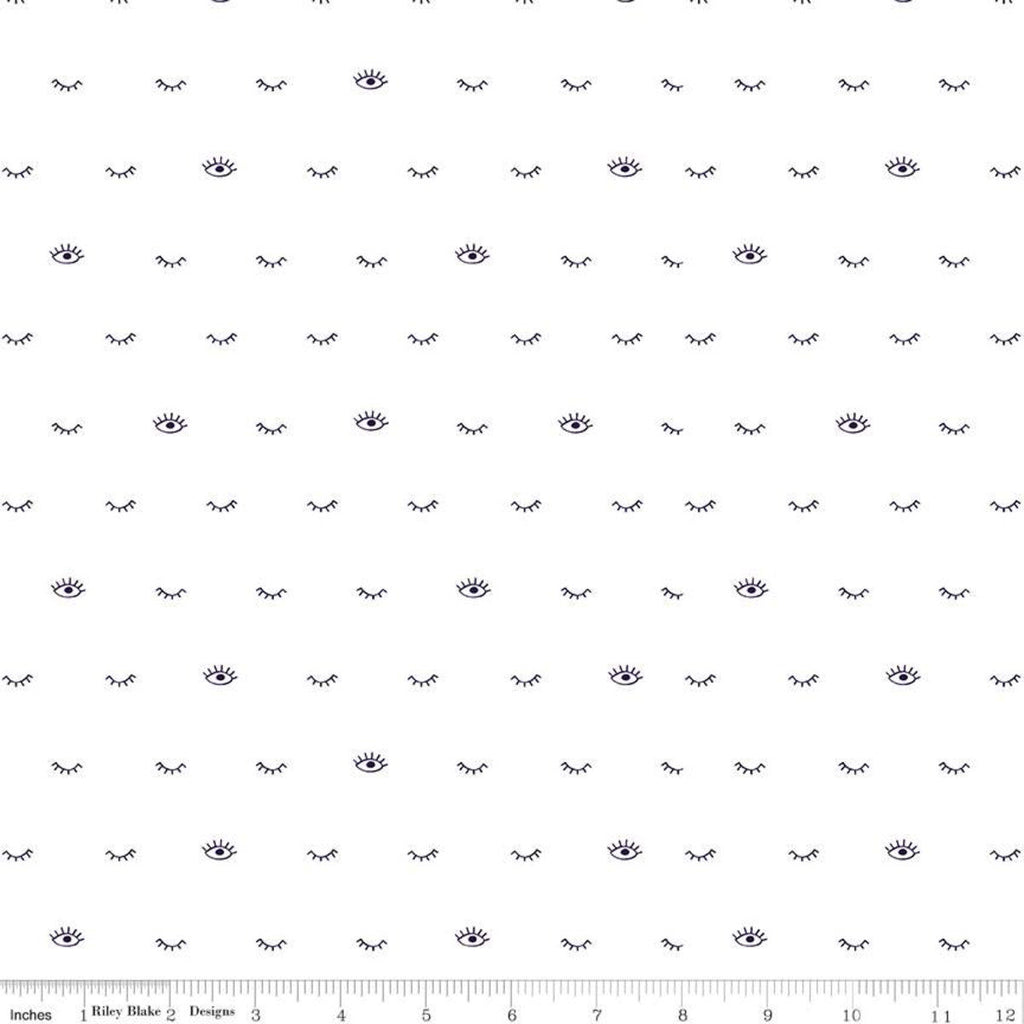 SALE Grl Pwr Eyelashes C10656 White - Riley Blake Designs - Girl Power Eyes Lashes - Quilting Cotton Fabric