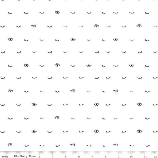 SALE Grl Pwr Eyelashes C10656 White - Riley Blake Designs - Girl Power Eyes Lashes - Quilting Cotton Fabric