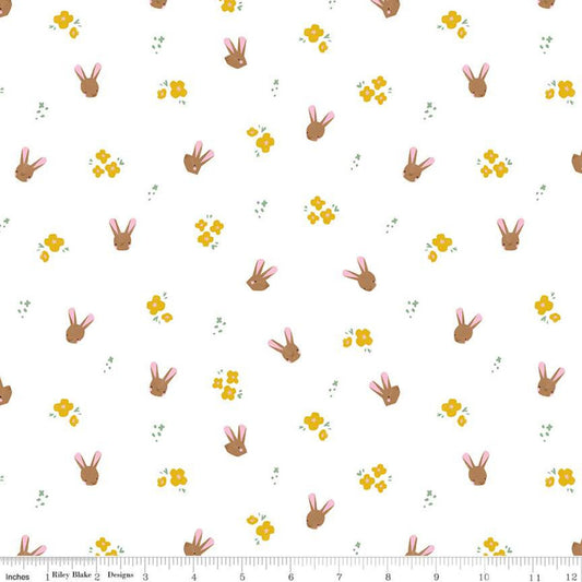 SALE Easter Egg Hunt Bunnies C10273 White - Riley Blake Designs - Spring Flowers Bunny Heads - Quilting Cotton Fabric