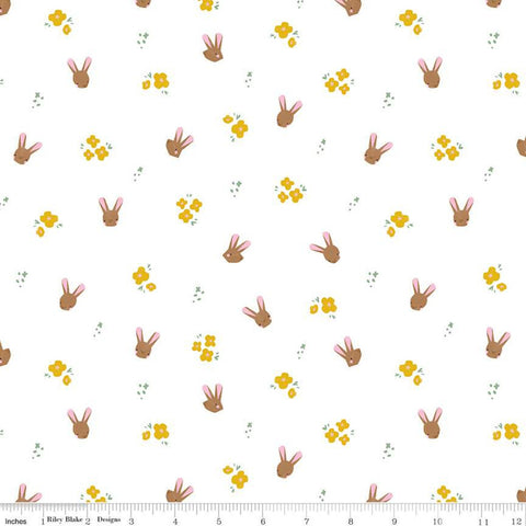 SALE Easter Egg Hunt Bunnies C10273 White - Riley Blake Designs - Spring Flowers Bunny Heads - Quilting Cotton Fabric