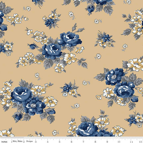 SALE Delightful Main Gold - Riley Blake Designs - Floral Flowers - Quilting Cotton Fabric