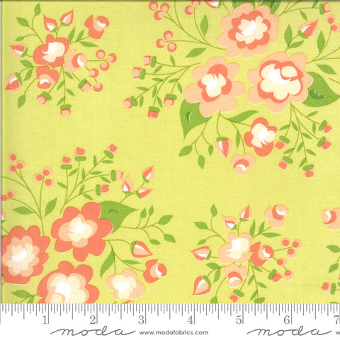 Fat Quarter End of Bolt - SALE Apricot and Ash Rose Garden 29101 Light Lime - Moda - Floral Flowers Green Orange - Quilting Cotton Fabric