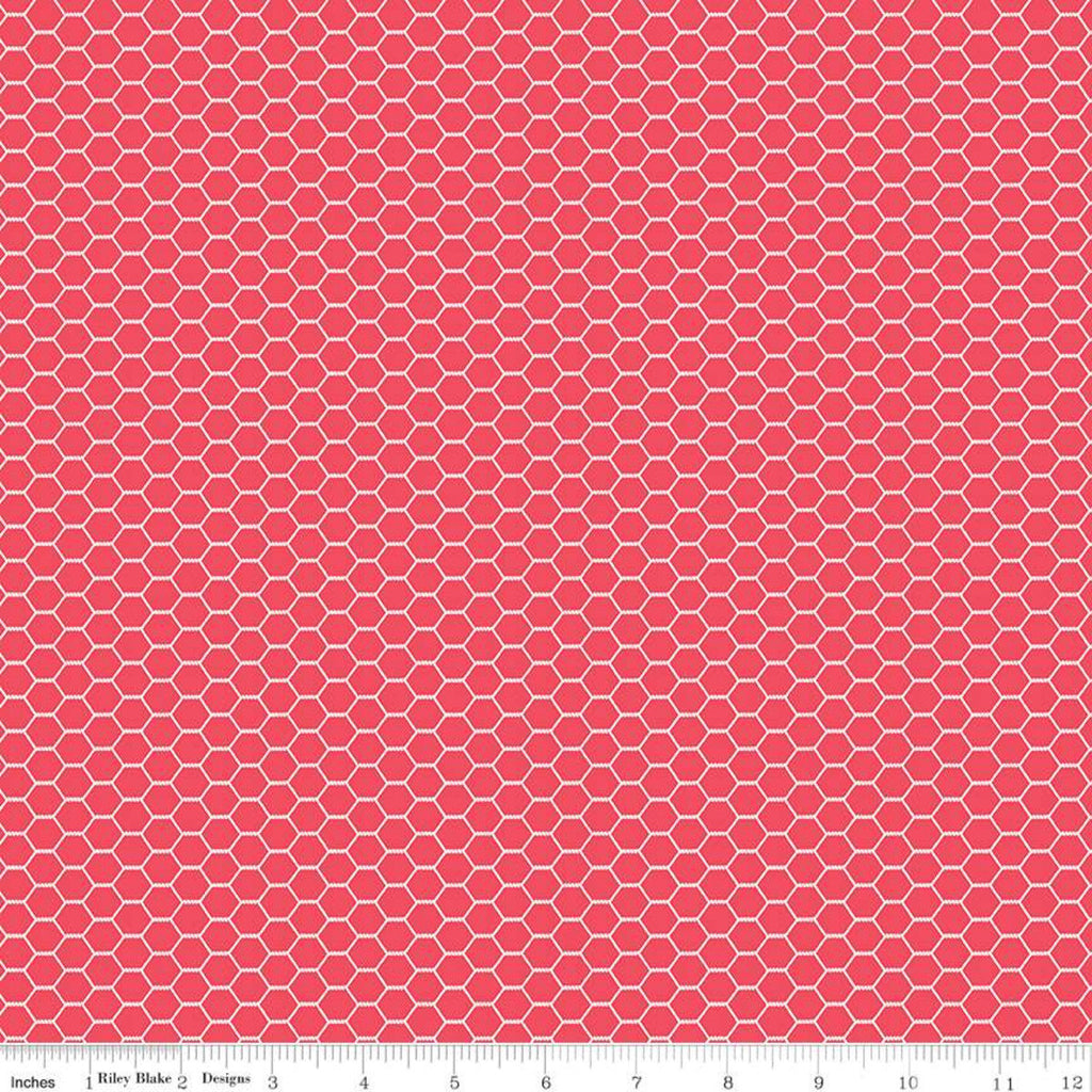 SALE Down on the Farm Chicken Wire C10075 Red - Riley Blake Designs - Children's Juvenile Geometric Hexagons - Quilting Cotton Fabric