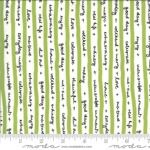 21" End of Bolt Piece - SALE Quotation Quotes 1732 Pistachio - Moda Fabrics - Green Cream Motivational Script Stripes-Quilting Cotton Fabric