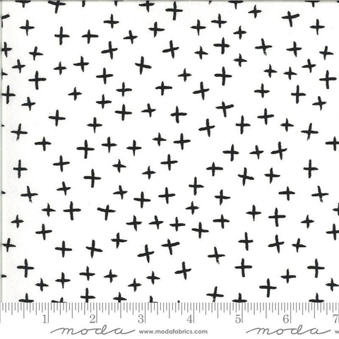 23" End of Bolt Piece - Quotation Plus 1734 Cream - Moda Fabrics - Natural with Black Plus Signs  - Quilting Cotton Fabric