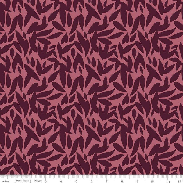 34" End of Bolt - SALE Leaves K10434 Mulberry KNIT - Riley Blake Designs - Tone-on-Tone Pink Burgundy - Jersey KNIT cotton  stretch fabric