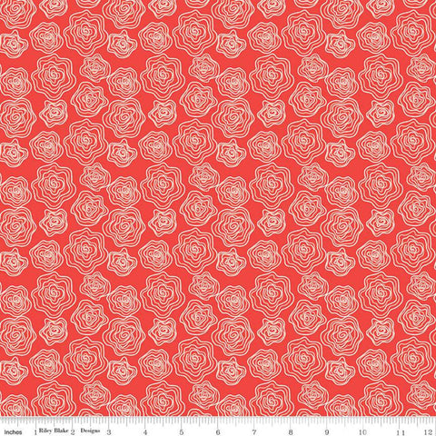 13" End of Bolt Piece - CLEARANCE From the Heart Roses C10052 Red - Riley Blake - Valentine's Cream Outlined Floral - Quilting Cotton Fabric