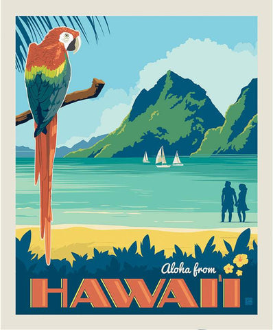 SALE Destinations Poster Panel P10163 Hawaii - by Riley Blake Designs - Beach Parrot Mountains Aloha from Hawaii - Quilting Cotton Fabric