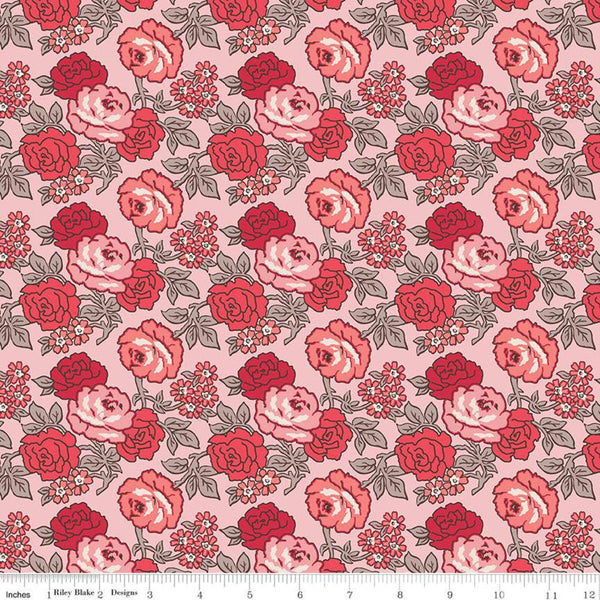 CLEARANCE Flea Market Roses C10210 Frosting - Riley Blake Designs - Flowers Floral Pink  - Lori Holt - Quilting Cotton Fabric