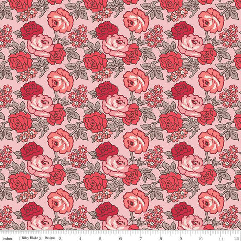 SALE Flea Market Roses C10210 Frosting - Riley Blake Designs - Flowers Floral Pink  - Lori Holt - Quilting Cotton Fabric