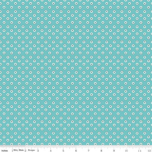 Flea Market Polka C10215 Cottage - Riley Blake Designs -  Polka Dots Dotted Dot Circles Blue Aqua - Lori Holt  - Quilting Cotton Fabric