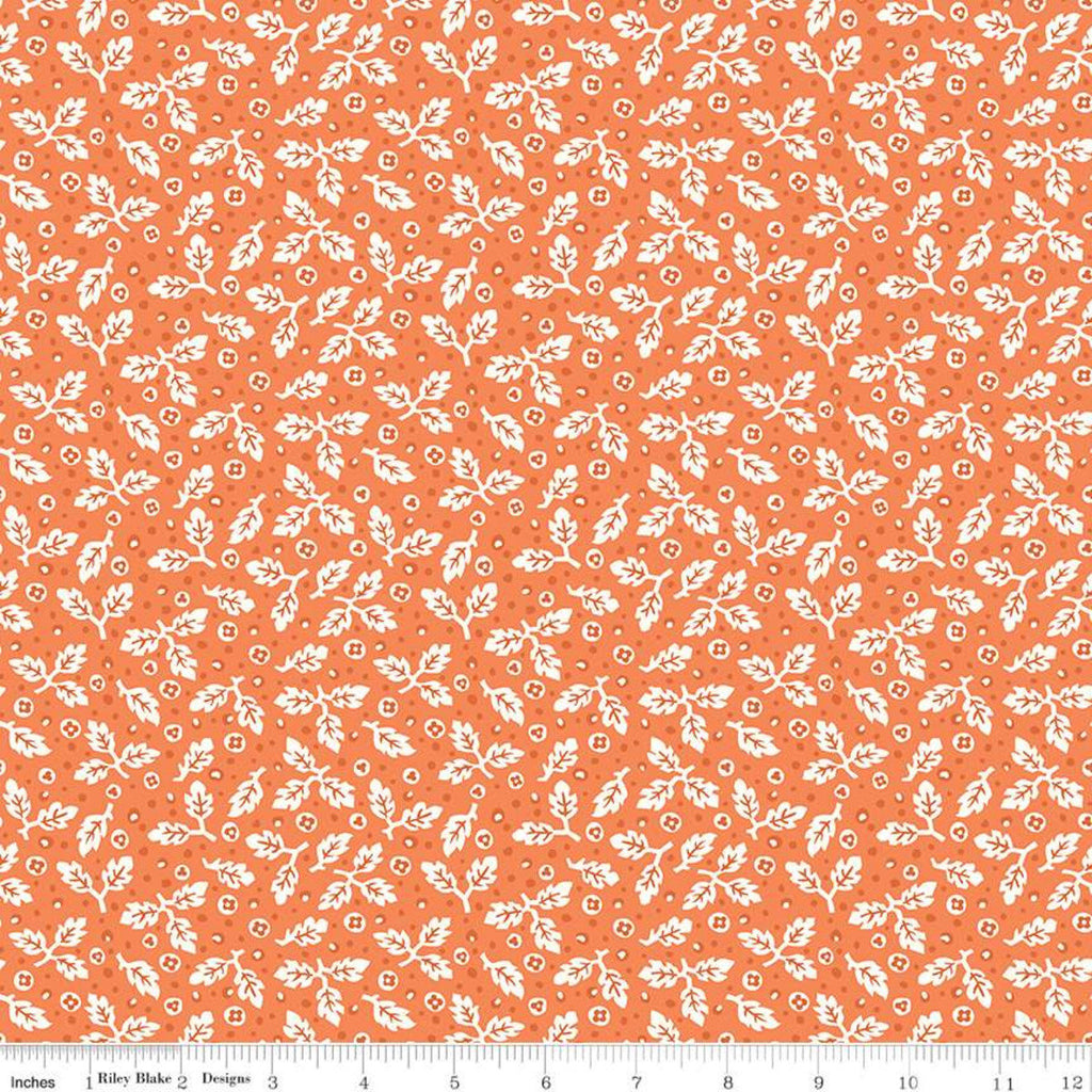 SALE Flea Market Leaves C10218 Pumpkin - Riley Blake Designs - White Leaves on Orange - Lori Holt  - Quilting Cotton Fabric