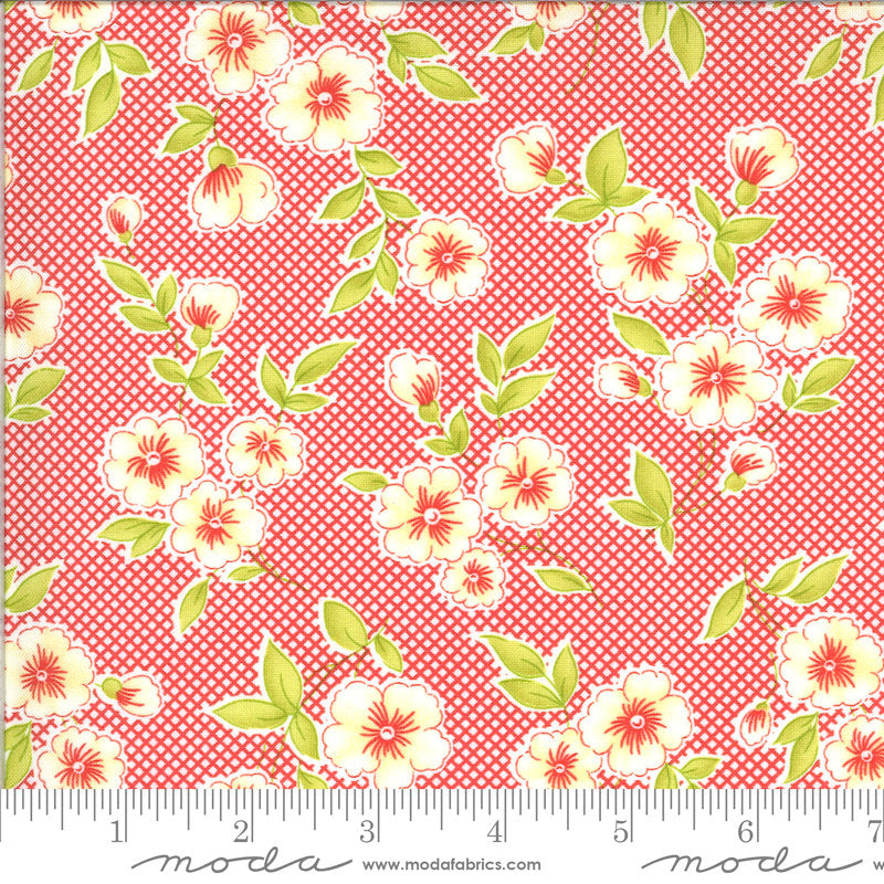 25" End of Bolt Piece - Figs and Shirtings Pinafore 20390 Barn Red - Moda Fabrics - Flowers Diagonal - Quilting Cotton Fabric
