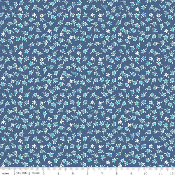 CLEARANCE Flea Market Star Flowers C10222 Denim - Riley Blake Designs - Floral Flowers Blue - Lori Holt  - Quilting Cotton Fabric