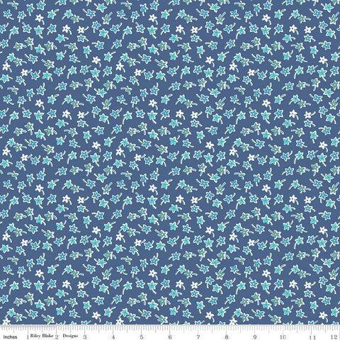CLEARANCE Flea Market Star Flowers C10222 Denim - Riley Blake Designs - Floral Flowers Blue - Lori Holt  - Quilting Cotton Fabric
