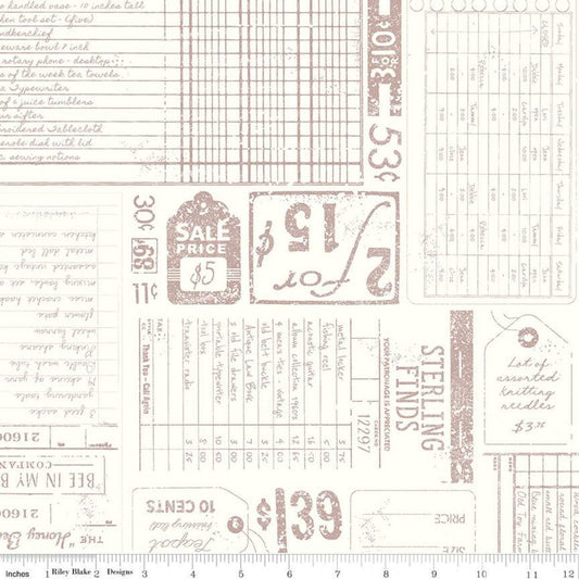 DEAL Flea Market Bookkeeping C10229 Cloud - Riley Blake Designs - DEALs Receipts Price Tags Off-White - Lori Holt  - Quilting Cotton Fabric