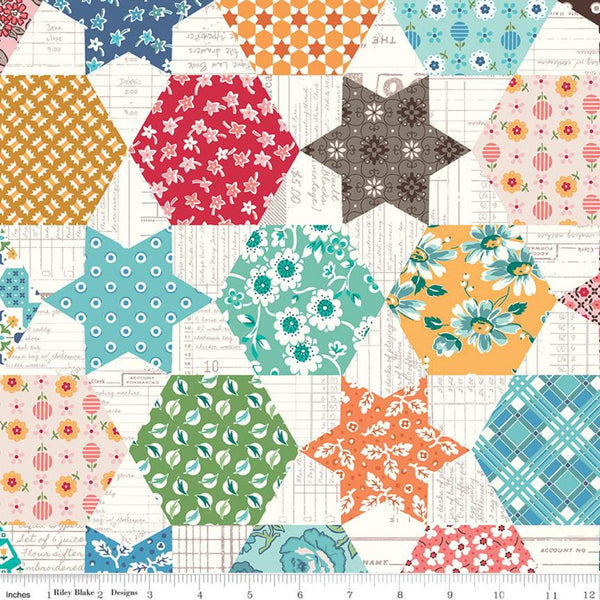 SALE Flea Market Cheater Print C10230 Multi - Riley Blake Designs - Stars Hexagons - Lori Holt  - Quilting Cotton Fabric