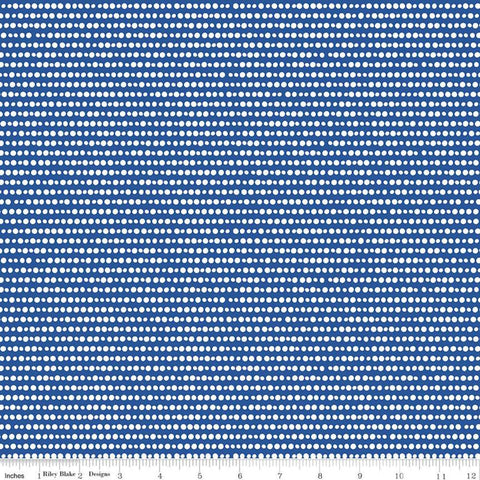 SALE Grl Pwr Dots C10657 Blue - Riley Blake Designs - Girl Power Geometric Rows Irregular White Dots Dotted - Quilting Cotton Fabric
