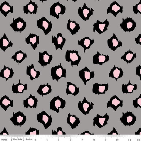 SALE Leopard K10430 Gray KNIT - Riley Blake Designs - Leopard Spots Black Pink - Jersey KNIT cotton stretch fabric