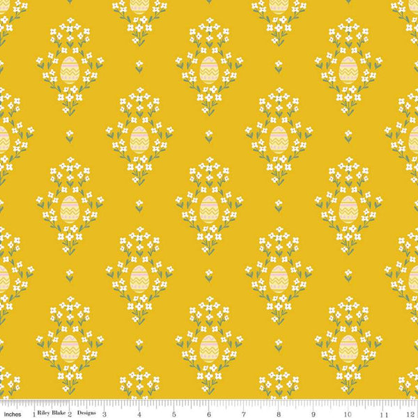 SUPER DEAL BTY! Easter Egg Hunt Eggs C10271 Mustard - Riley Blake Designs - Spring Floral Flowers Gold Yellow - Quilting Cotton Fabric