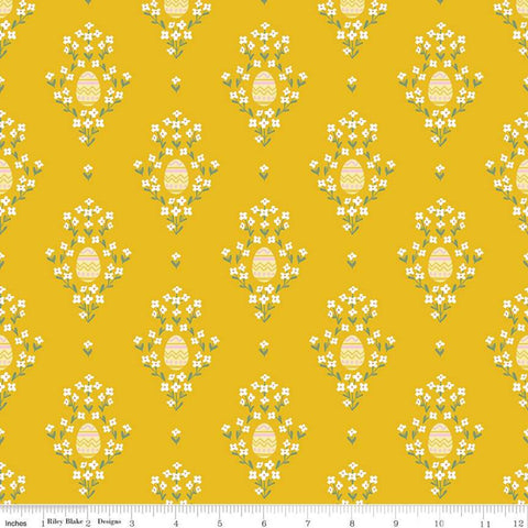 CLEARANCE Easter Egg Hunt Eggs C10271 Mustard - Riley Blake Designs - Spring Floral Flowers Gold Yellow - Quilting Cotton Fabric