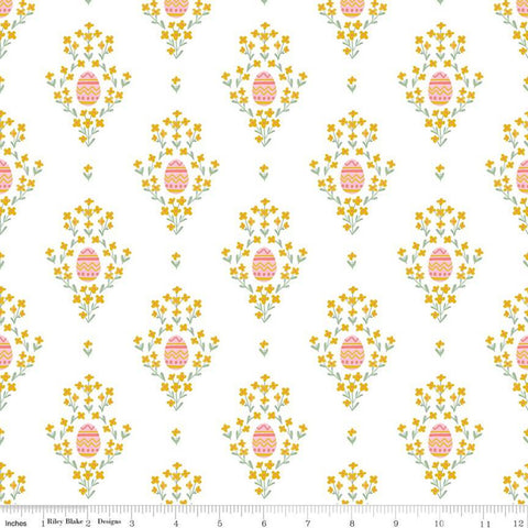 CLEARANCE Easter Egg Hunt Eggs C10271 White - Riley Blake - Spring Floral Flowers - Quilting Cotton Fabric