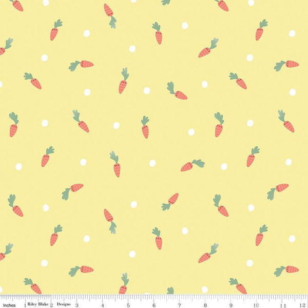 10" End of Bolt - Easter Egg Hunt Carrots C10272 Yellow - Riley Blake Designs - Spring Carrot Dotted Polka Dots - Quilting Cotton Fabric