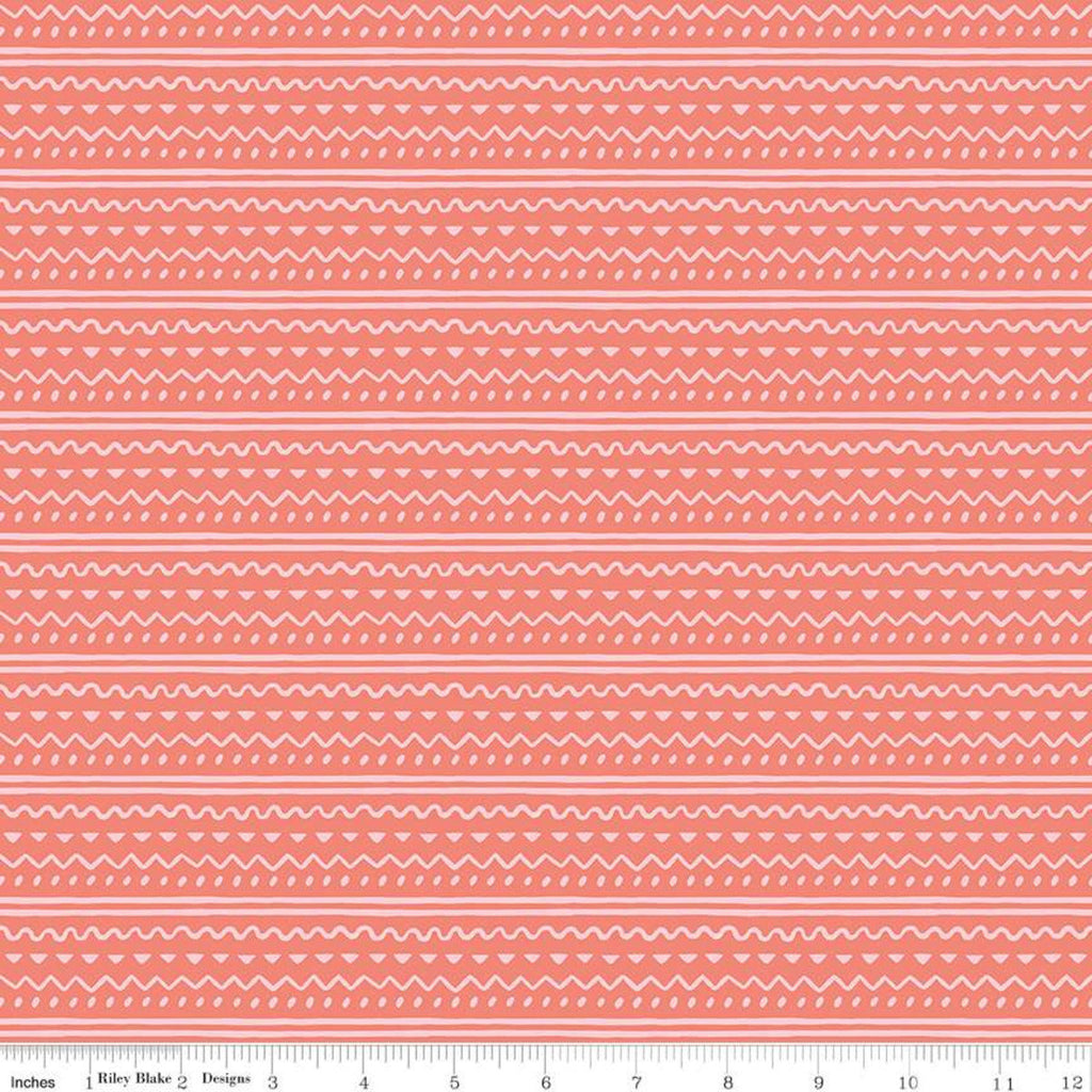 CLEARANCE Easter Egg Hunt Geo C10275 Coral - Riley Blake Designs - Spring Stripes Lines Dots Orange Pink - Quilting Cotton Fabric