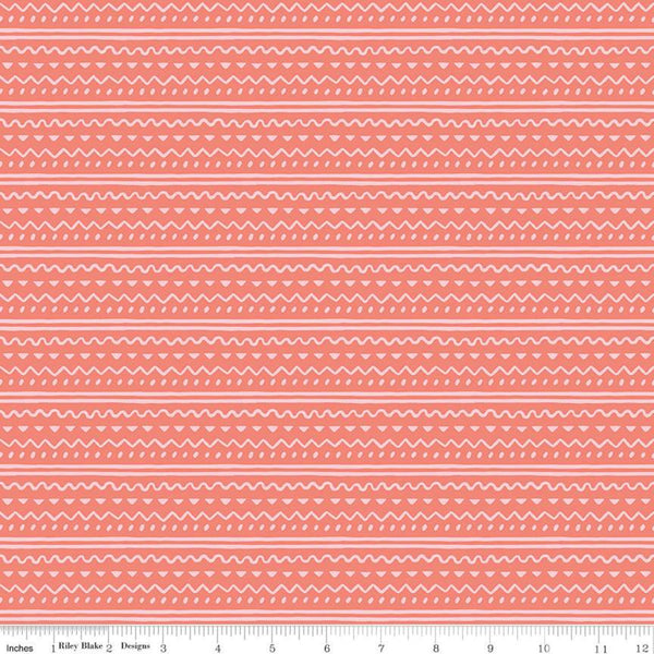 CLEARANCE Easter Egg Hunt Geo C10275 Coral - Riley Blake Designs - Spring Stripes Lines Dots Orange Pink - Quilting Cotton Fabric