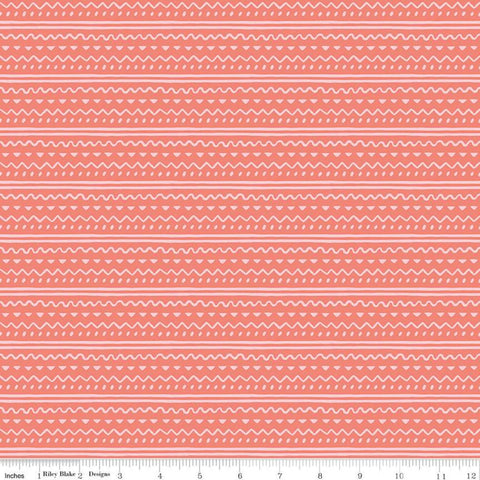 CLEARANCE Easter Egg Hunt Geo C10275 Coral - Riley Blake Designs - Spring Stripes Lines Dots Orange Pink - Quilting Cotton Fabric