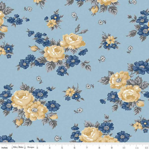 SALE Delightful Main C10250 Blue - Riley Blake Designs - Floral Flowers - Quilting Cotton Fabric