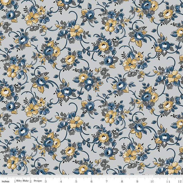 CLEARANCE Delightful Bouquet C10251 Gray - Riley Blake Designs - Floral Flowers - Quilting Cotton Fabric